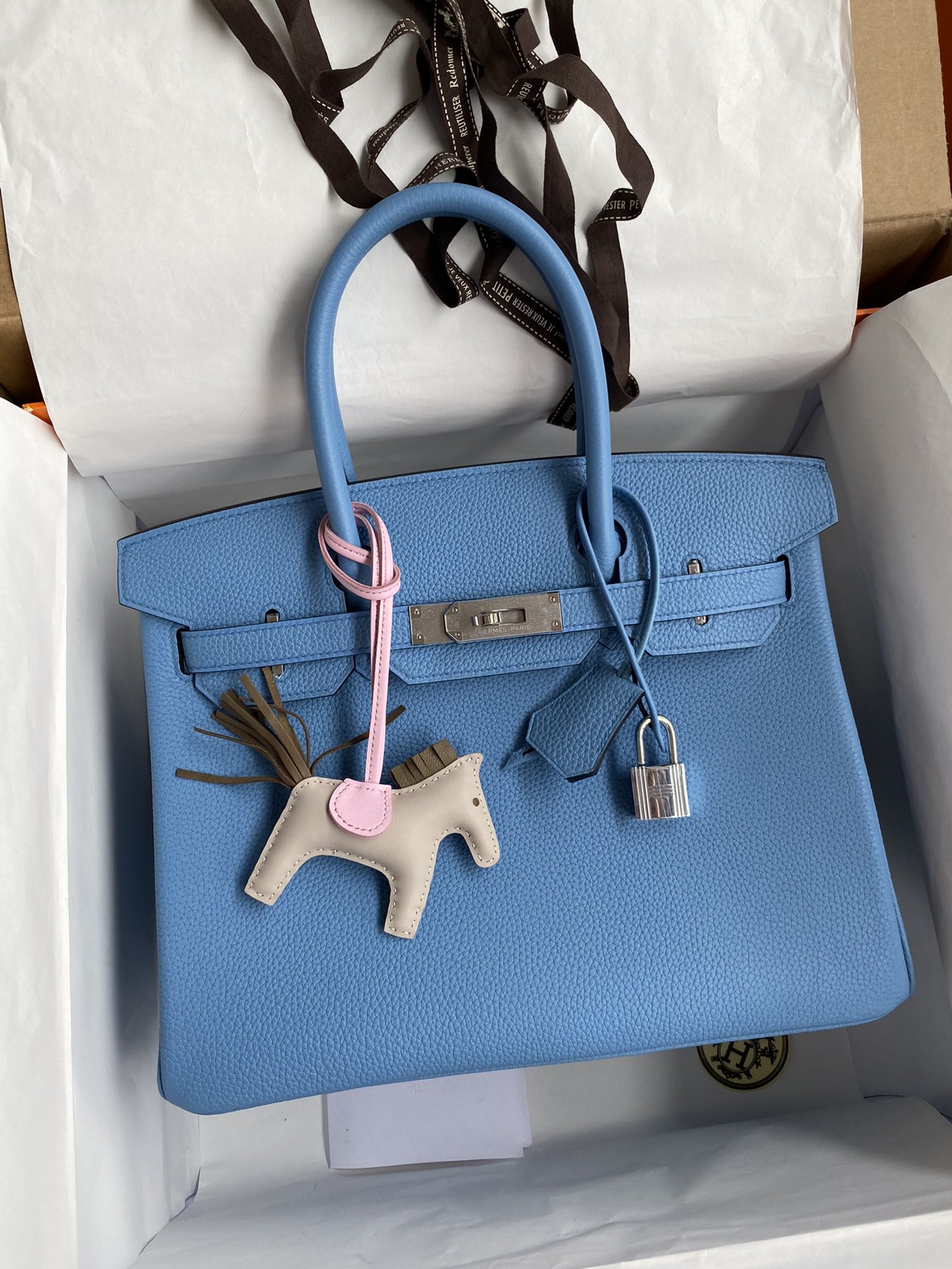 Hermes Birkin 30CM Togo Leather Handbag Blue Paradise